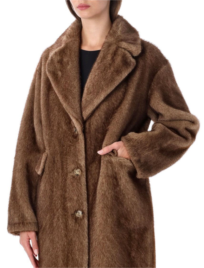 Sword Coat Eco Visone Wide-Lapel Faux Fur Coat