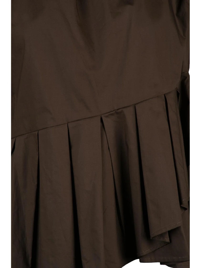 Meimeij Brown Asymmetrical Peplum Cotton Blouse