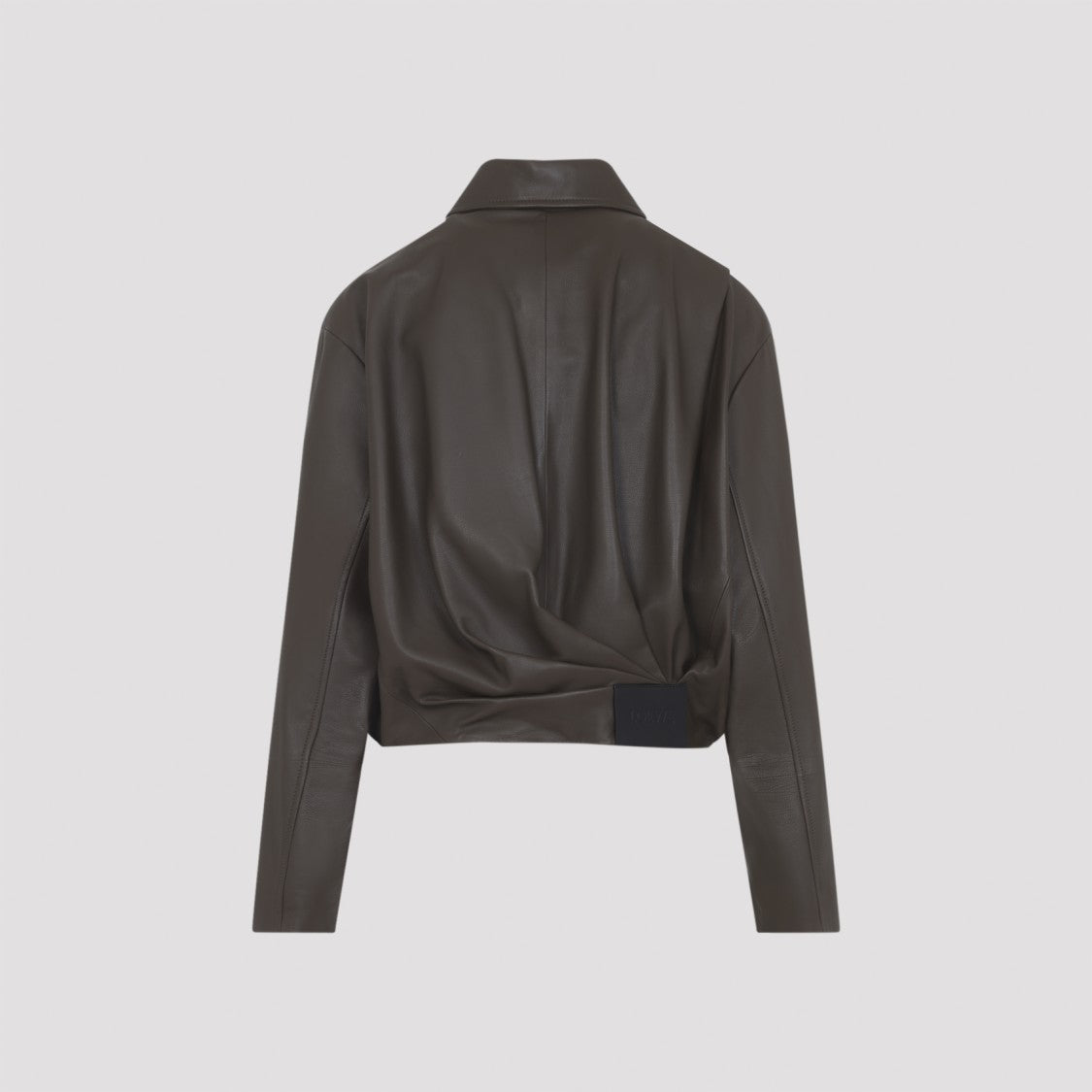 Loewe Cropped Calfskin Leather Jacket With Gathered Hem