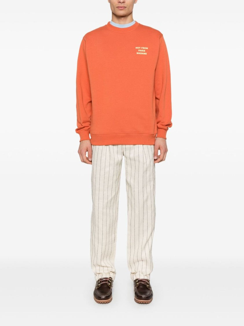 Drôle De Monsieur Orange Cotton Sweatshirt With Text Prints