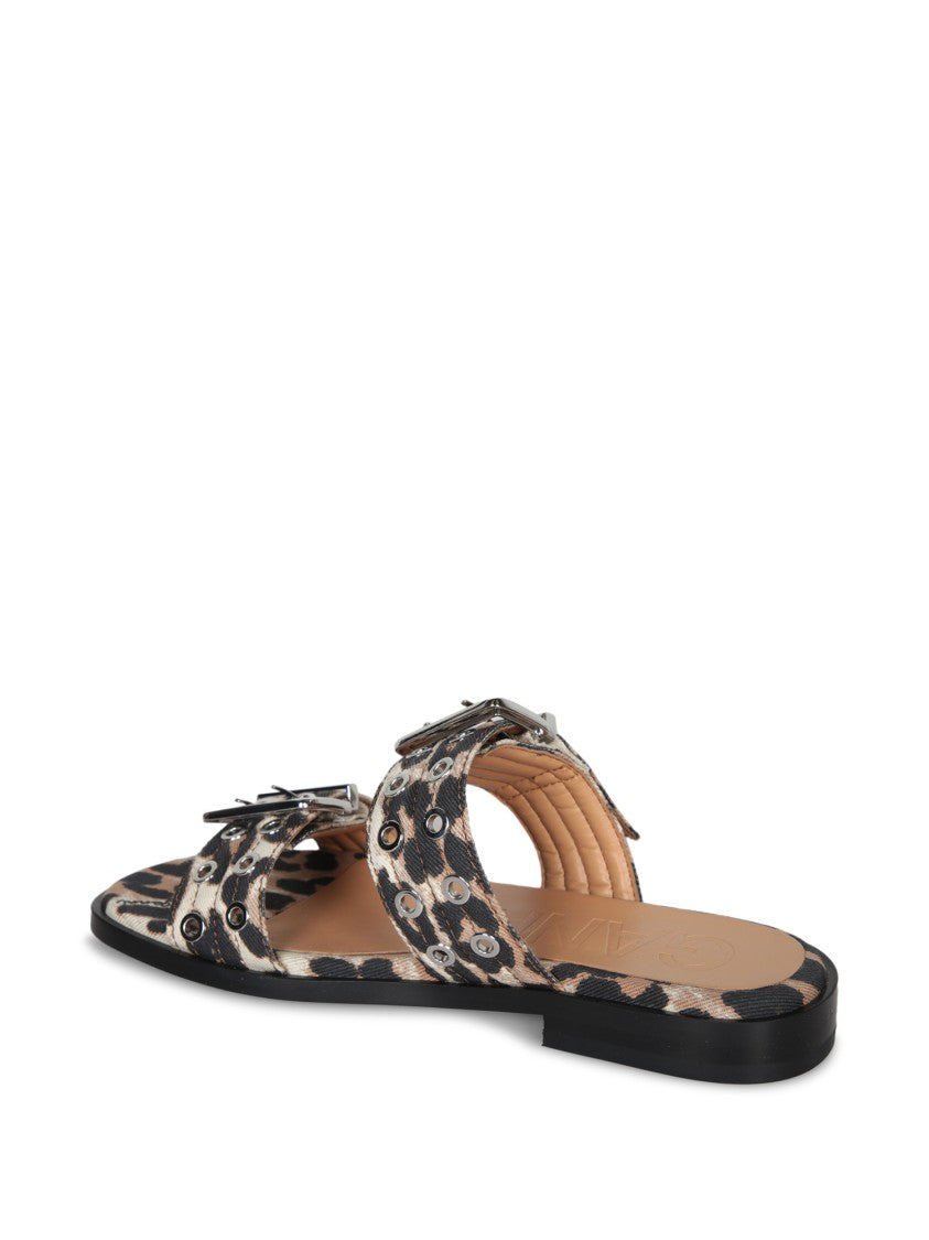 Ganni Leopard Buckle Slide Sandals