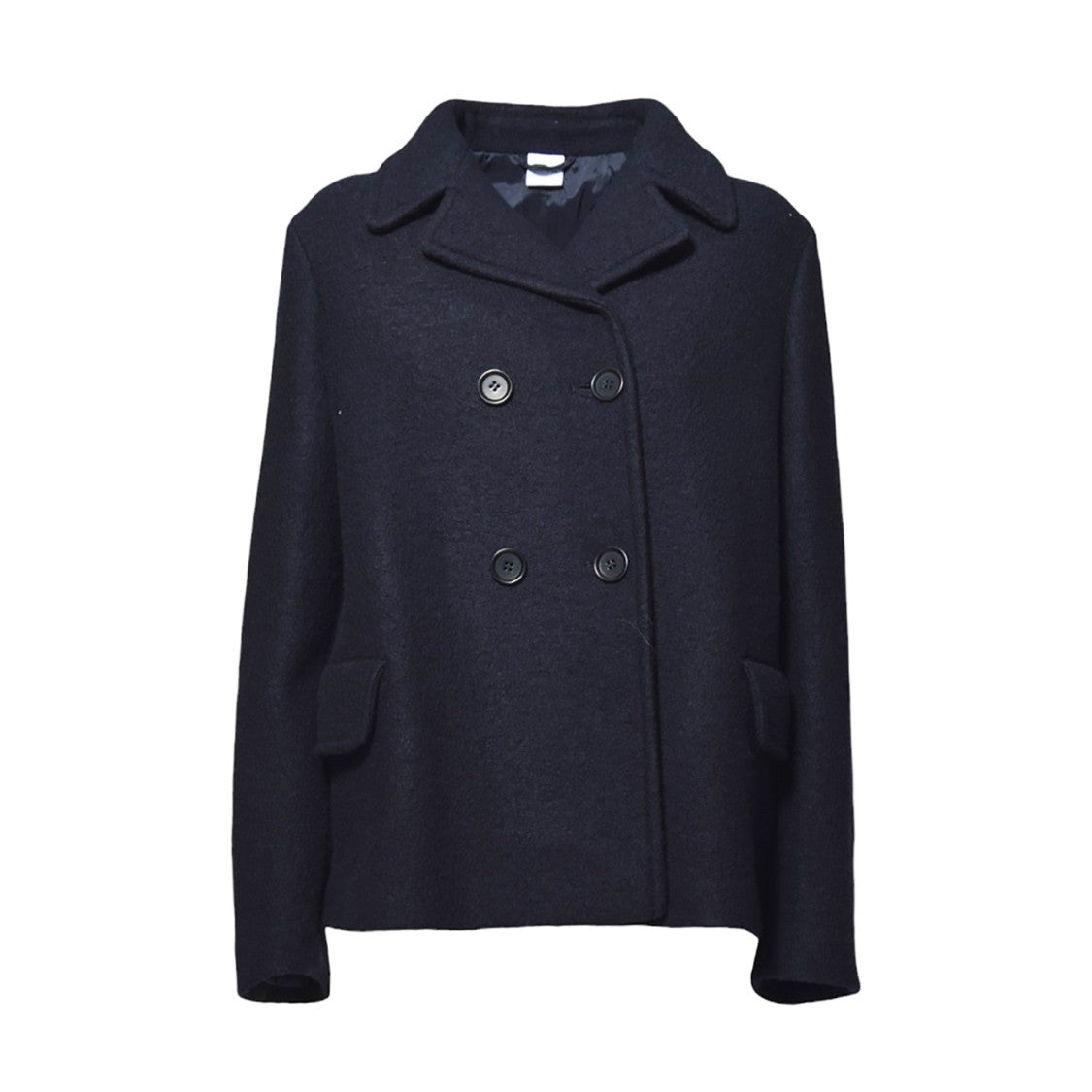 Aspesi Navy Blue Boxy Felted Wool Jacket