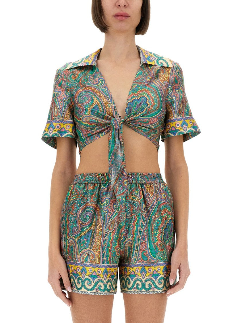 Etro Cropped Paisley Print Silk Top