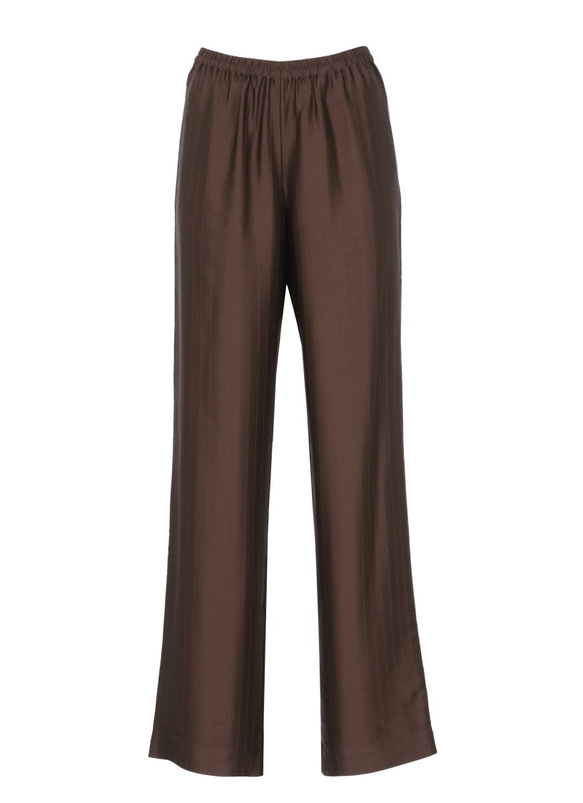 Loulou De Saison Relaxed Fit Brown Viscose Pants With Striped Pattern