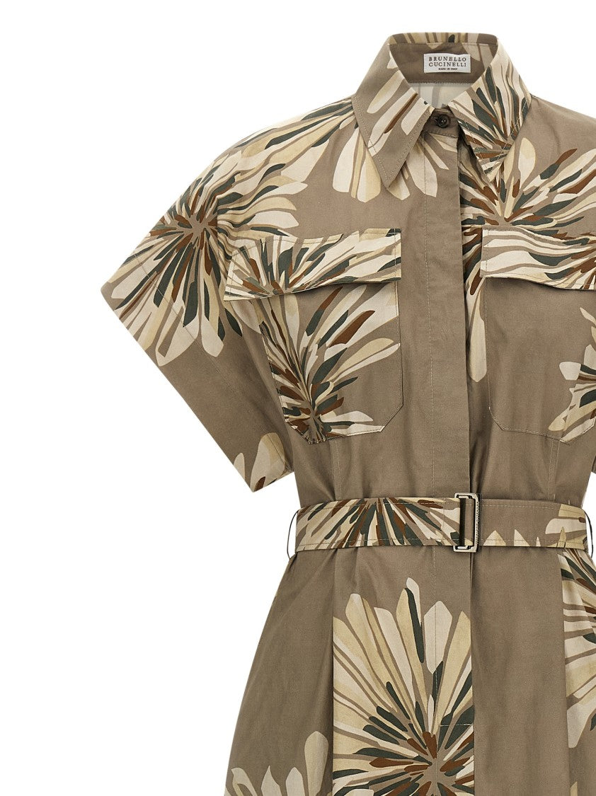 Brunello Cucinelli Floral Poplin Chemisier Long Dress
