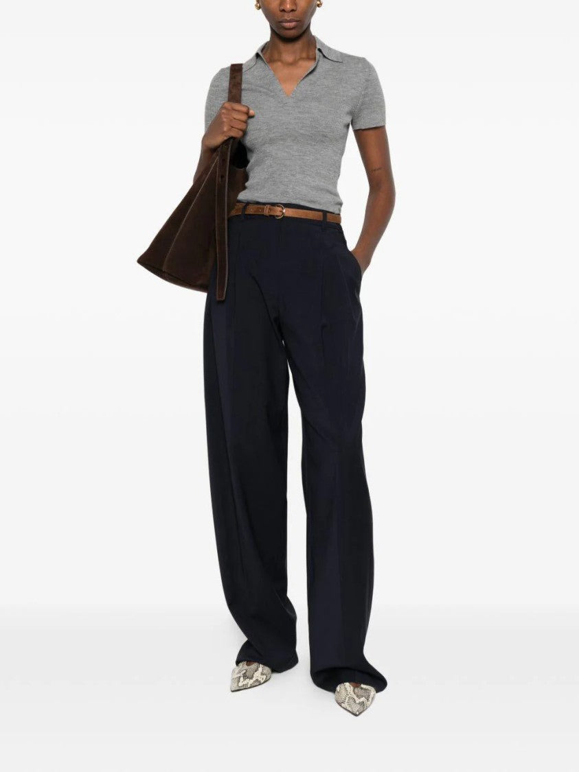 Max Mara Pleated High-Waist Wide-Leg Trousers With Slim Belt
