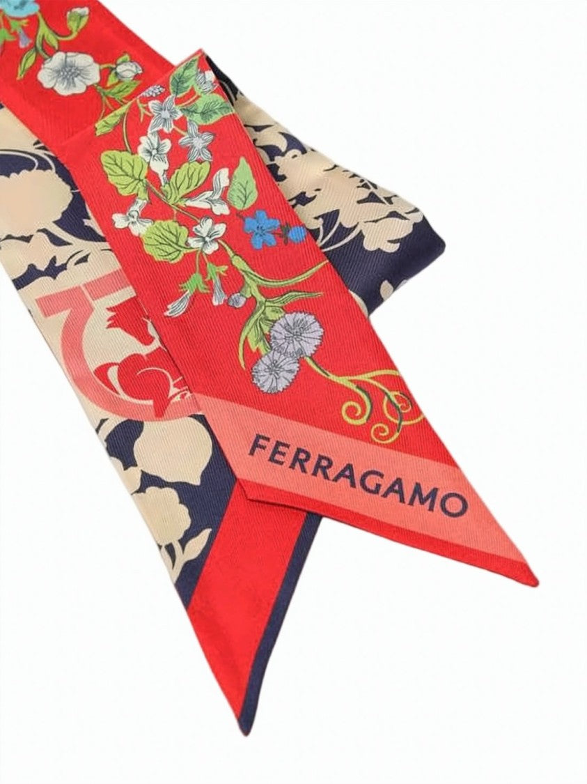 Salvatore Ferragamo Long Silk Scarf With Floral Pattern