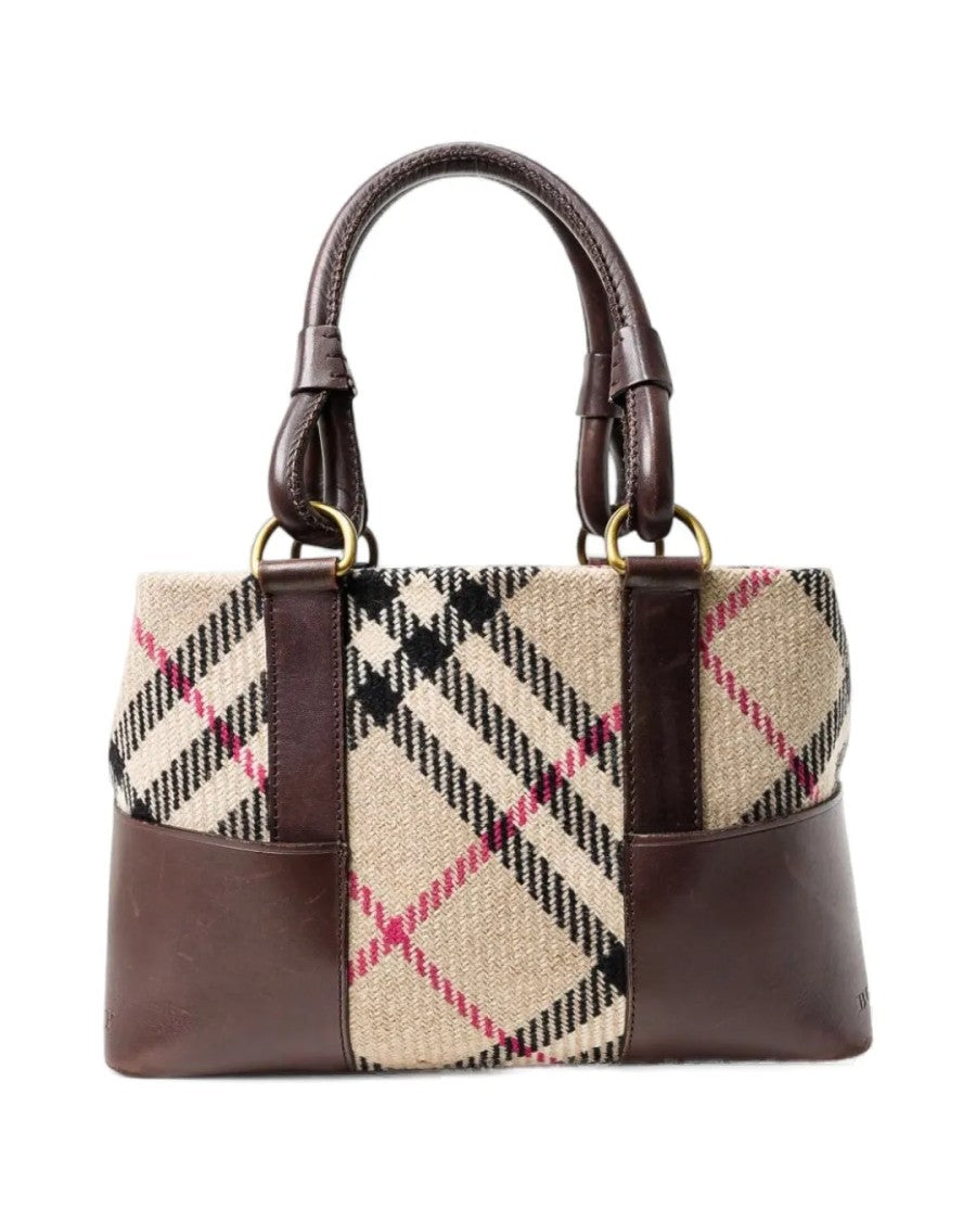 Burberry Square Check Tote In Brown Wool