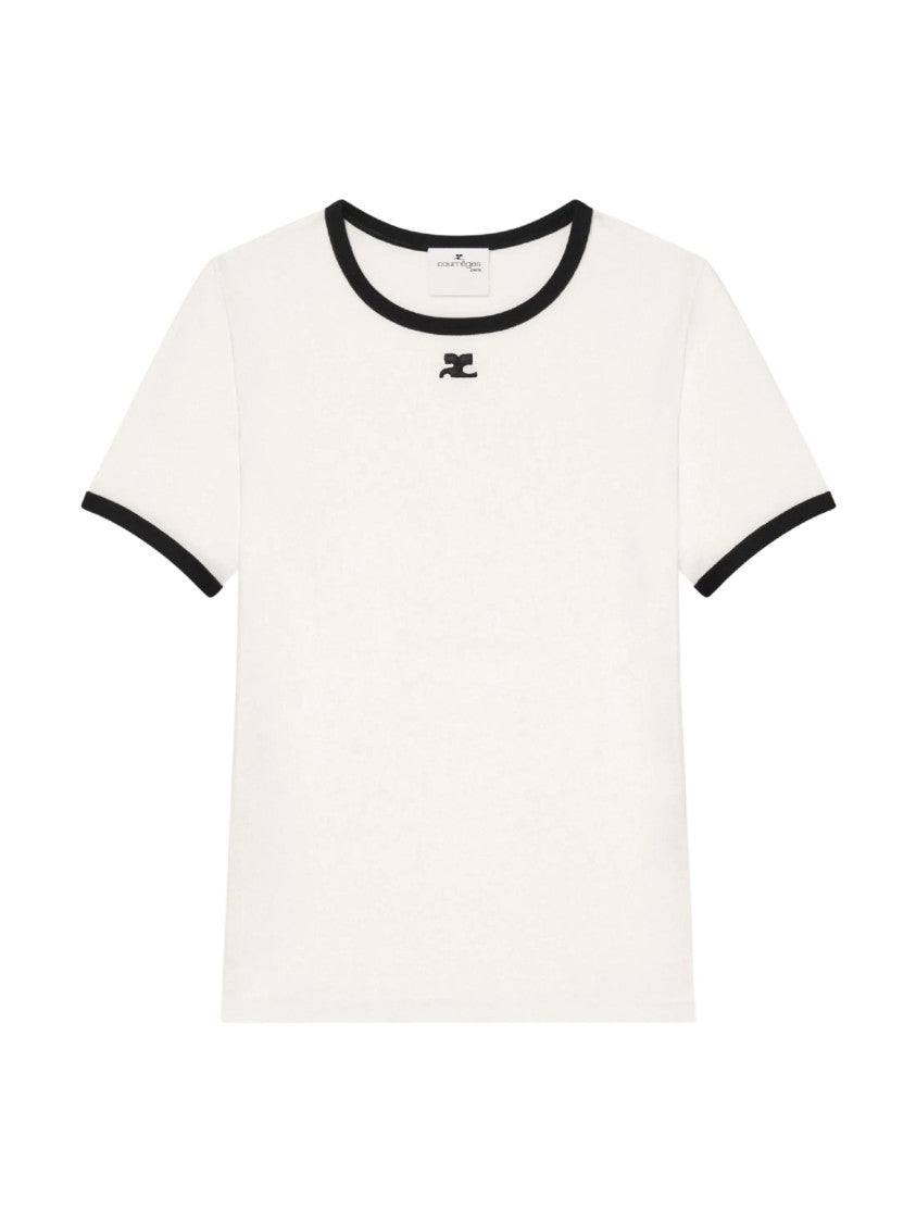 Courrèges Cotton T-Shirt With Black Trim And Front Logo