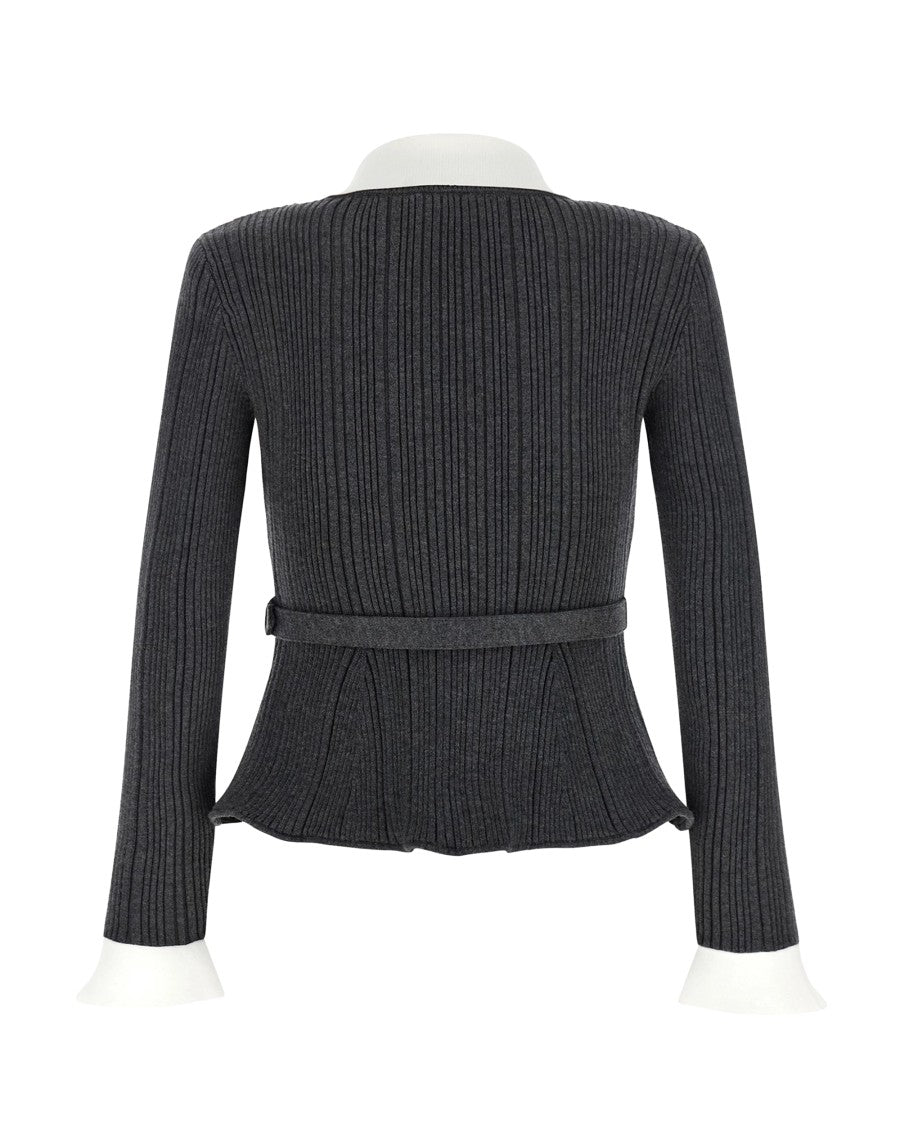 Self-Portrait Grey Ribbed Knit Cardigan