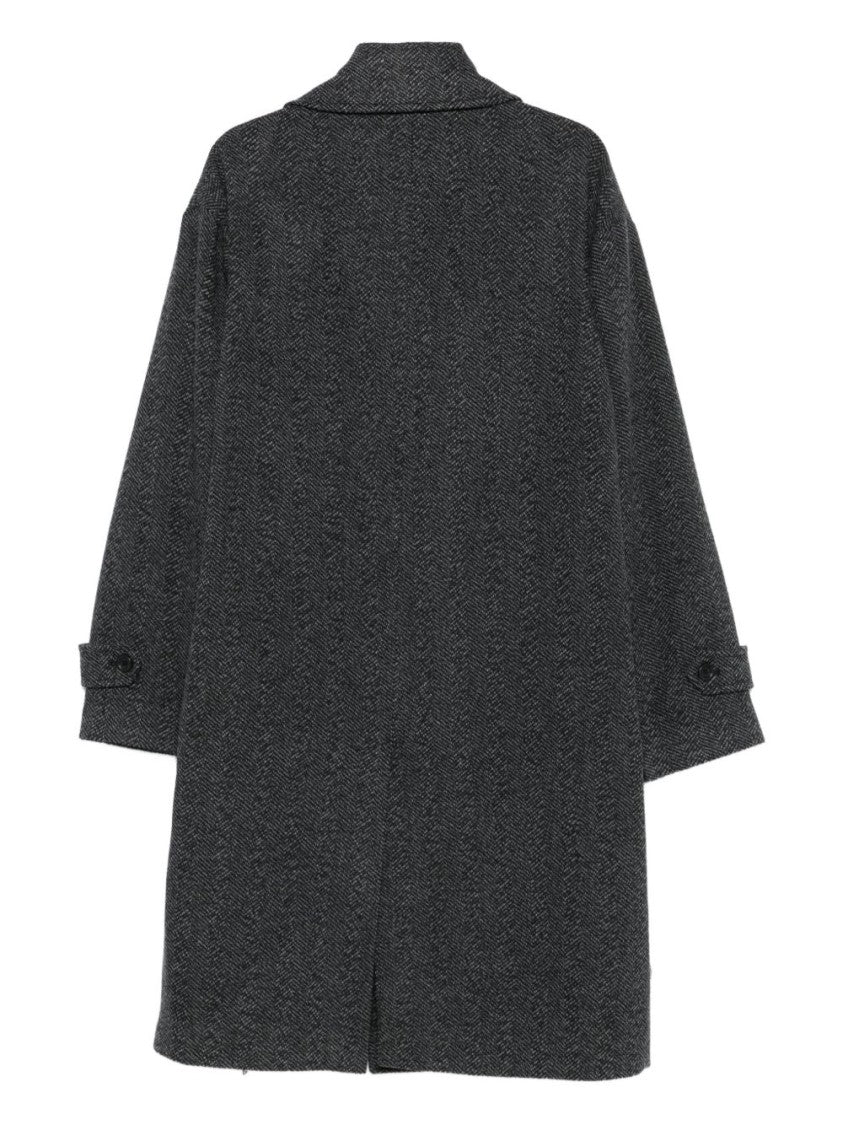 Daniele Alessandrini Double-Breasted Textured Herringbone Overcoat