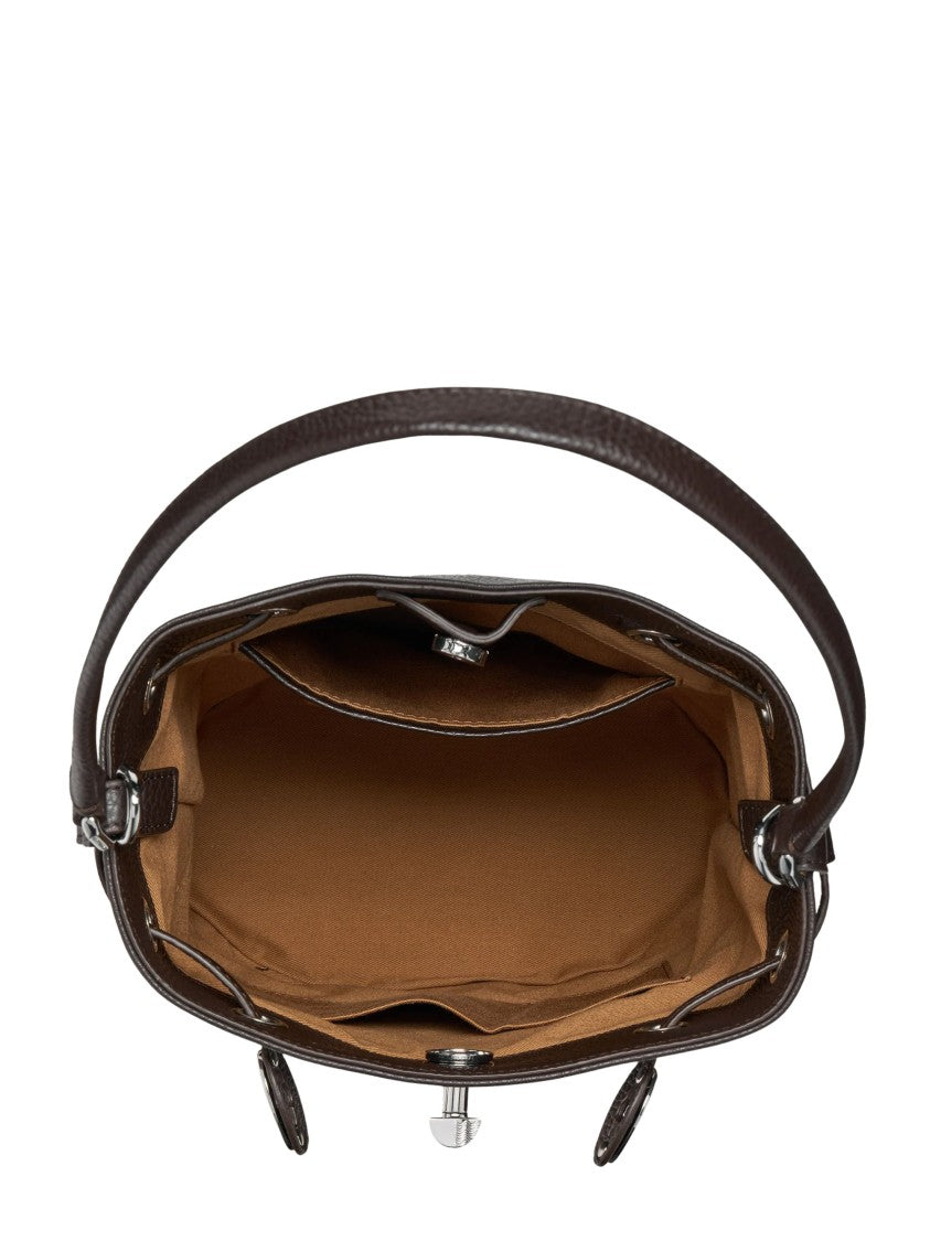 Zanellato Brown Woven Texture Leather Trim Bucket Bag