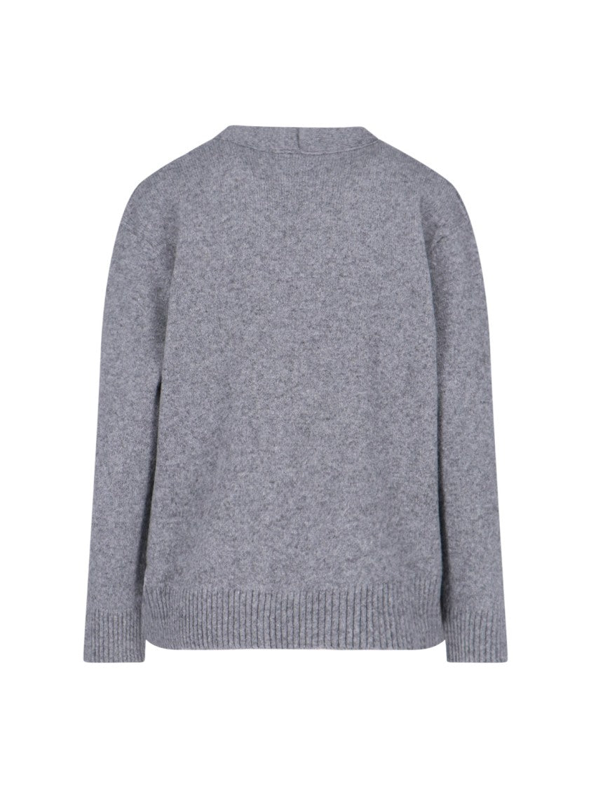 Sibel Saral Layered Medium-Grey Knit Sweater With Open-Front Cardigan Style