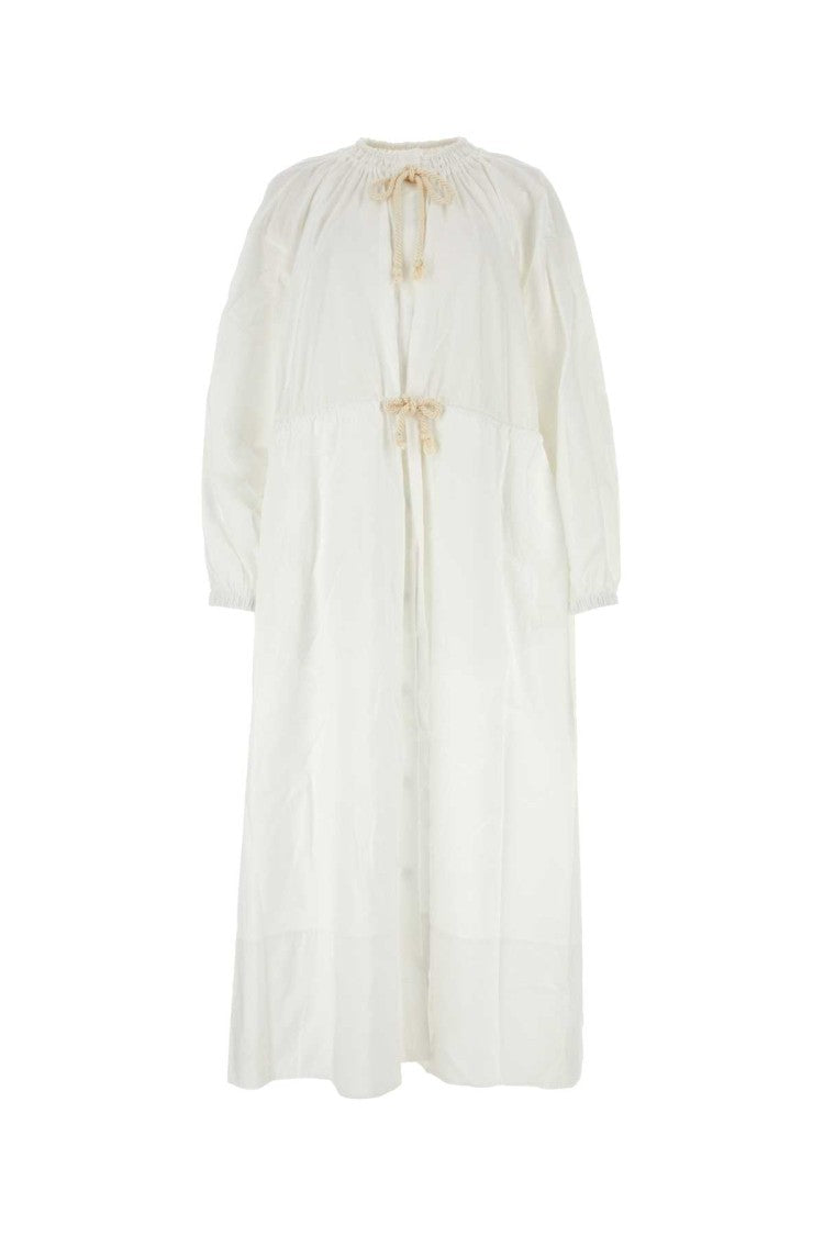 Jil Sander Gathered Neckline Maxi Dress With Drawstring Waist