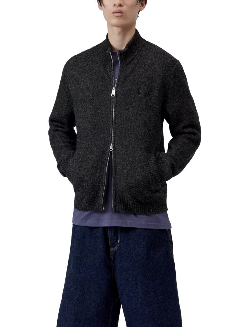 Carhartt Wip Charcoal Full-Zip Sweater Jacket With Textured Knit And Ribbed Details