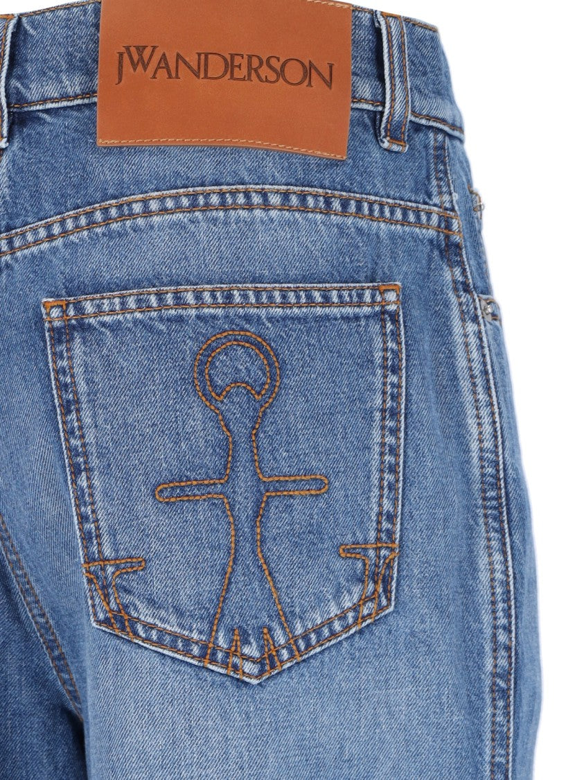 J. W. Anderson Cut-Out Detail Blue Denim Jeans With Wide Legs