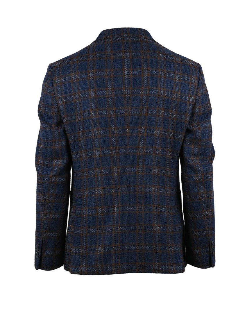 Luigi Bianchi Checkered Wool Cotton Cashmere Blend Jacket With Soft Texture