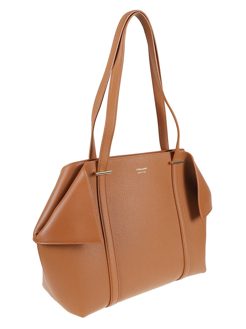 Ferragamo Trapezoidal Structured Handbag In Smooth Calf Leather