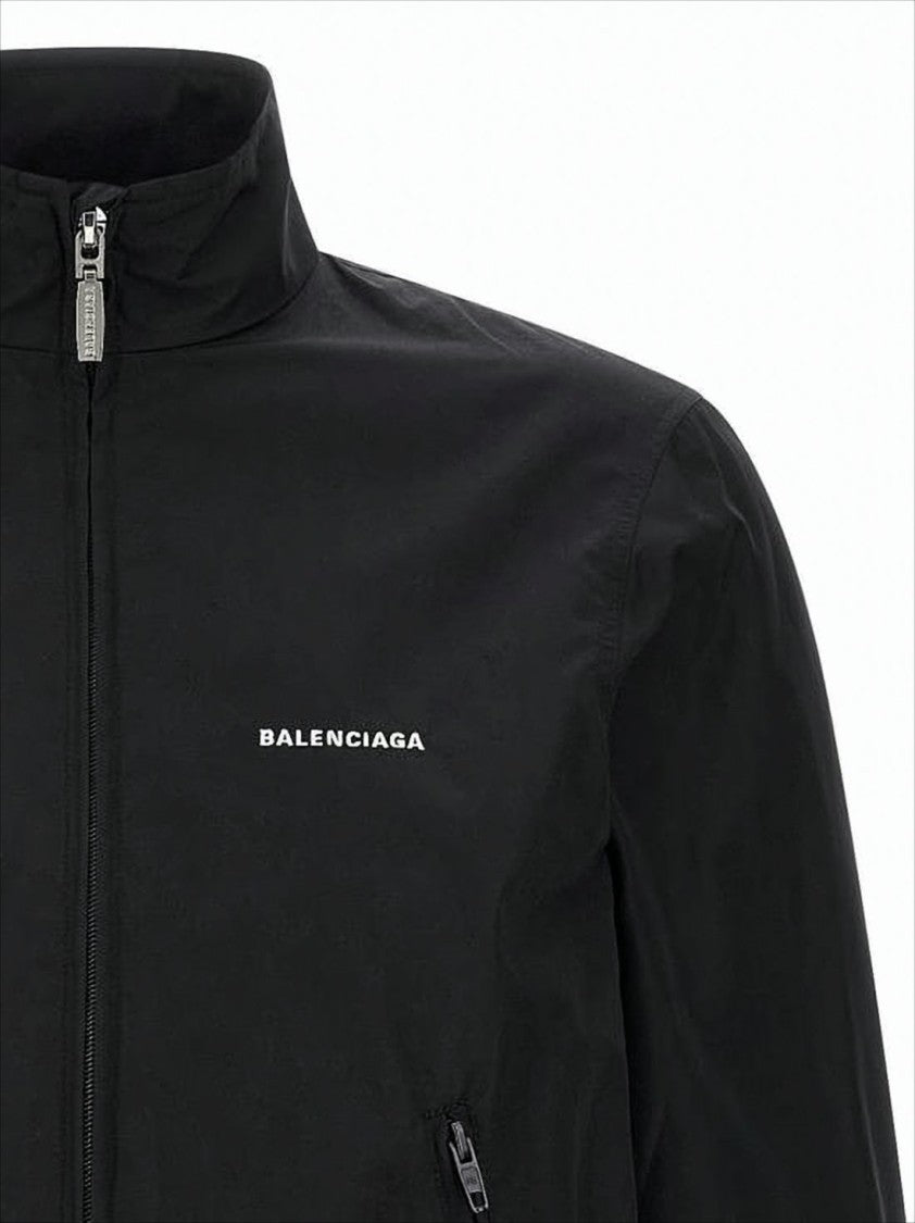 Balenciaga Cropped Black Jacket With High Collar And Zippered Pockets