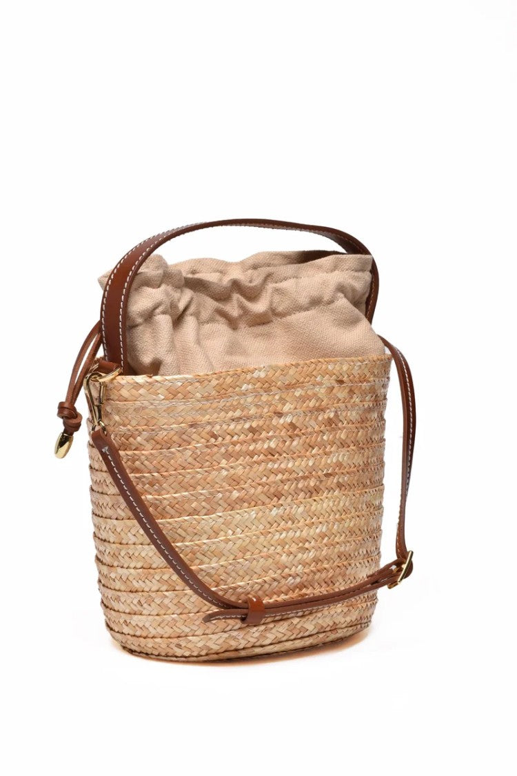 Orciani Mini Straw Bucket Bag - Beige/Brown