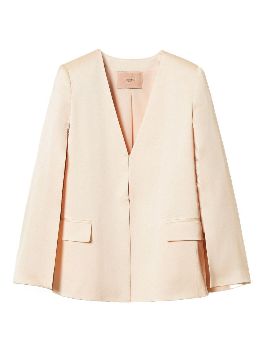 Twin-Set Parchment Beige Satin Cape Jacket