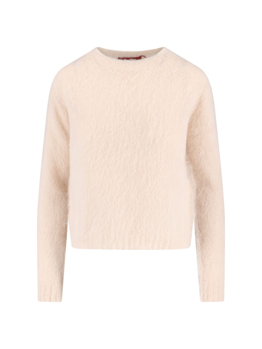 Max Mara Beige Mohair Blend Sweater With Ribbed Details