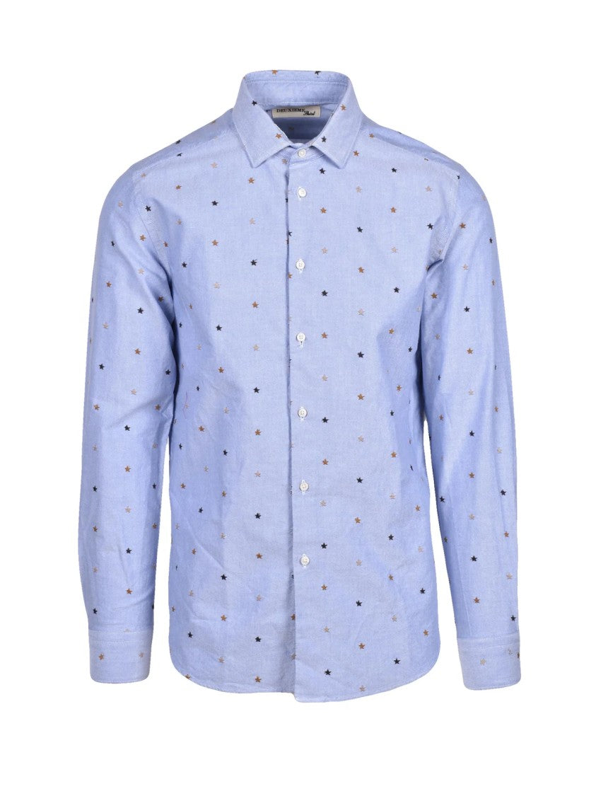 Deuxieme Light Blue Star Printed Cotton Shirt