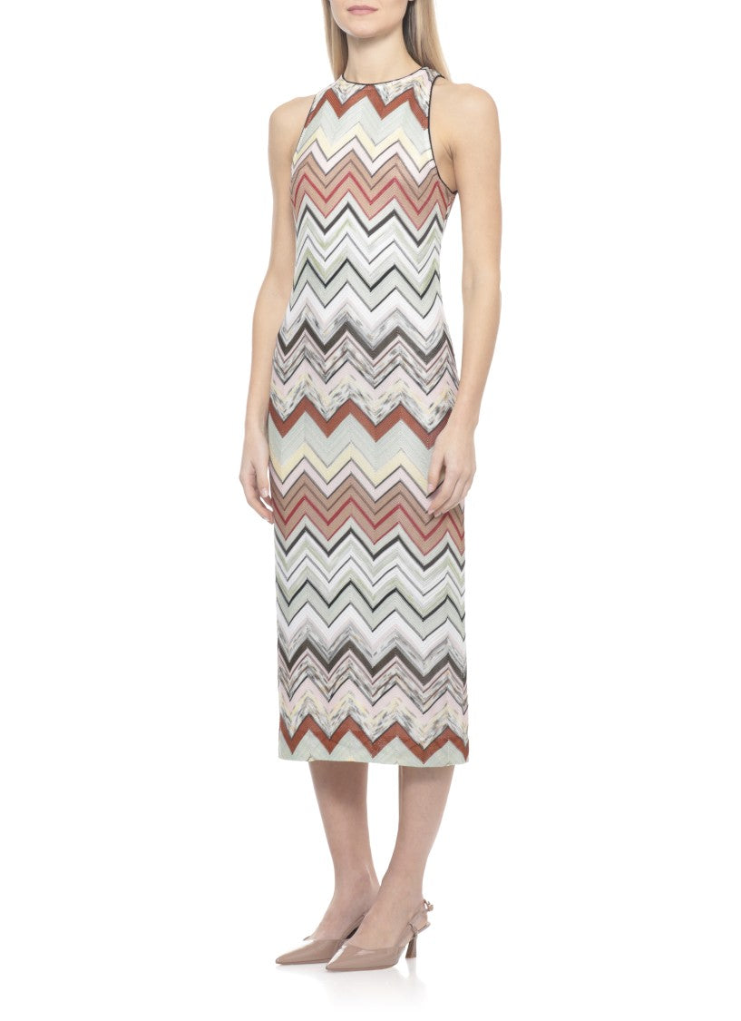 Missoni Multicolor Viscose Midi Dress With Contrasting Zigzag Pattern