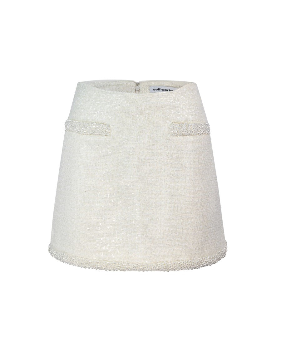 Self-Portrait Cream Bouclé Mini Skirt