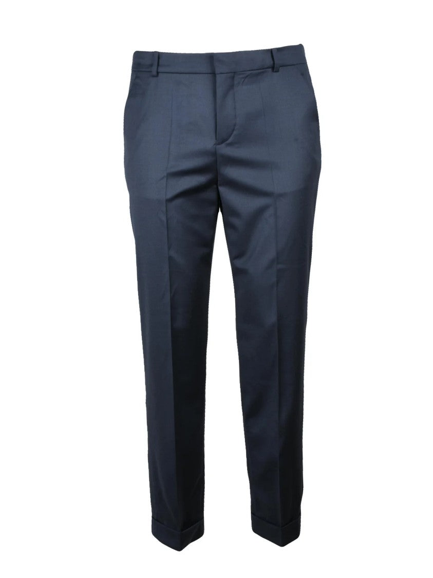Balmain Tailored Blue Wool Trousers With Pressed Creases And Buttoned Pockets
