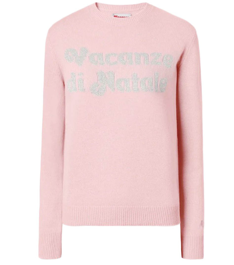 Mc2 Saint Barth Soft Pink Sweater With Glittery Text