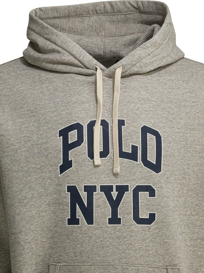 Polo Ralph Lauren Heathered Grey Cotton Sweatshirt With Collegiate Lettering