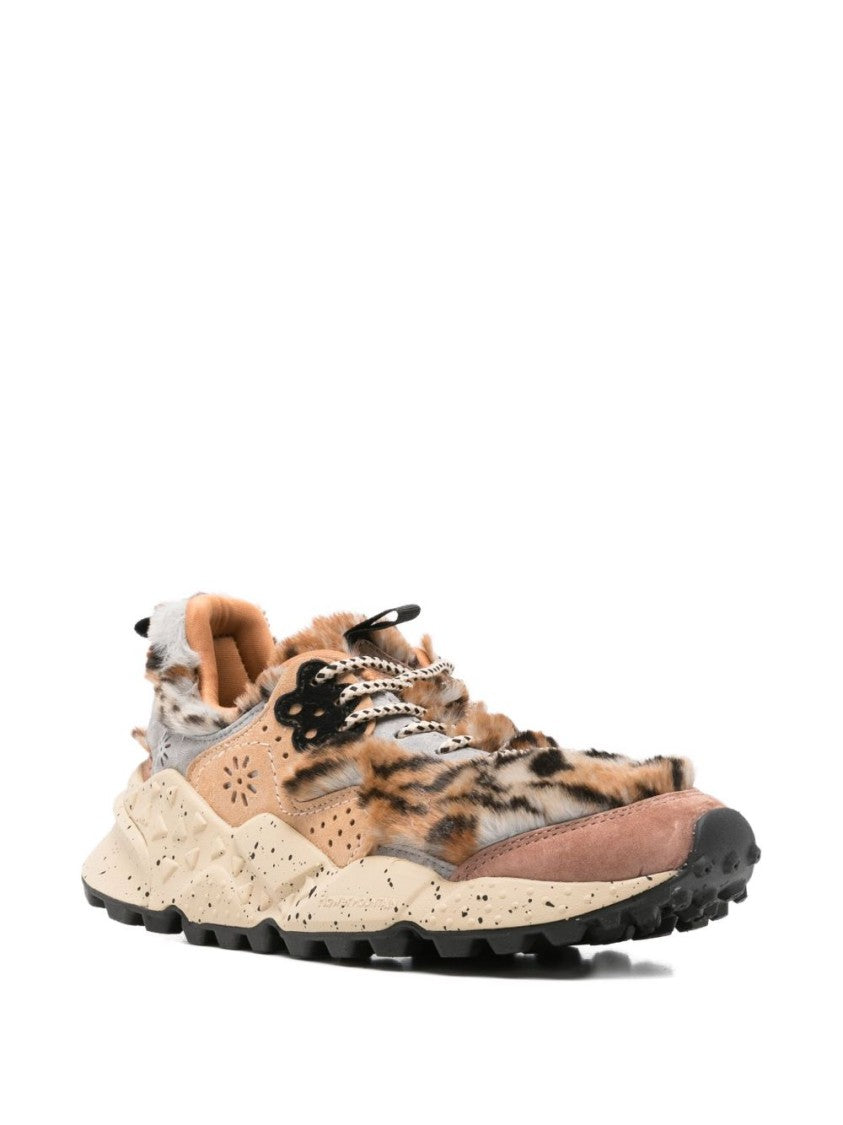 Flower Mountain Leopard Print Calfskin Sneakers With Sole