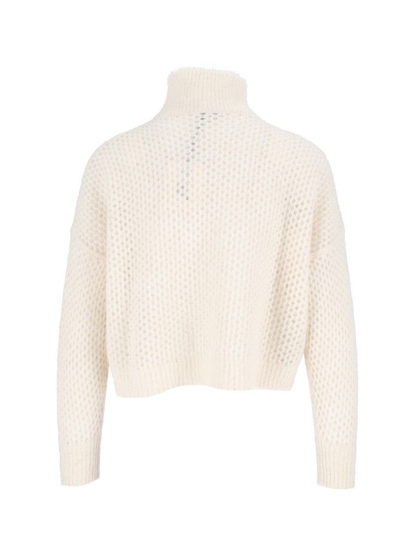 Antonelli Firenze Cropped High Neck Knit Sweater With Chunky Texture
