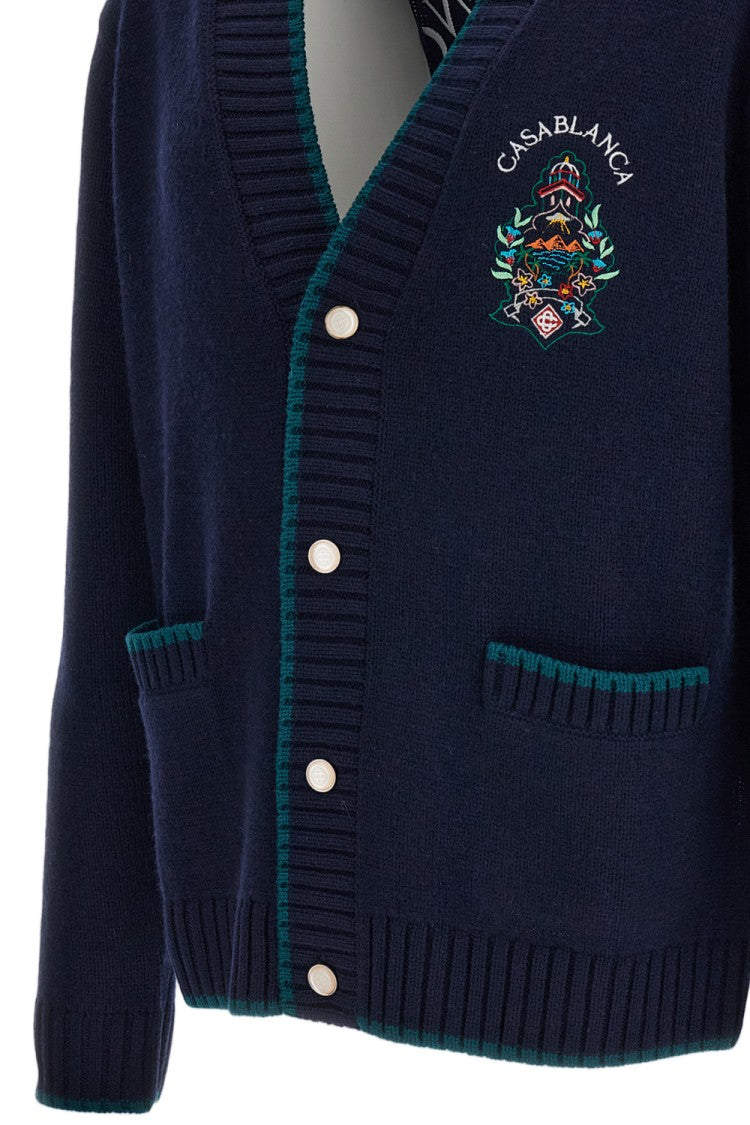 Casablanca Blue Hotel Wool-Cashmere Cardigan