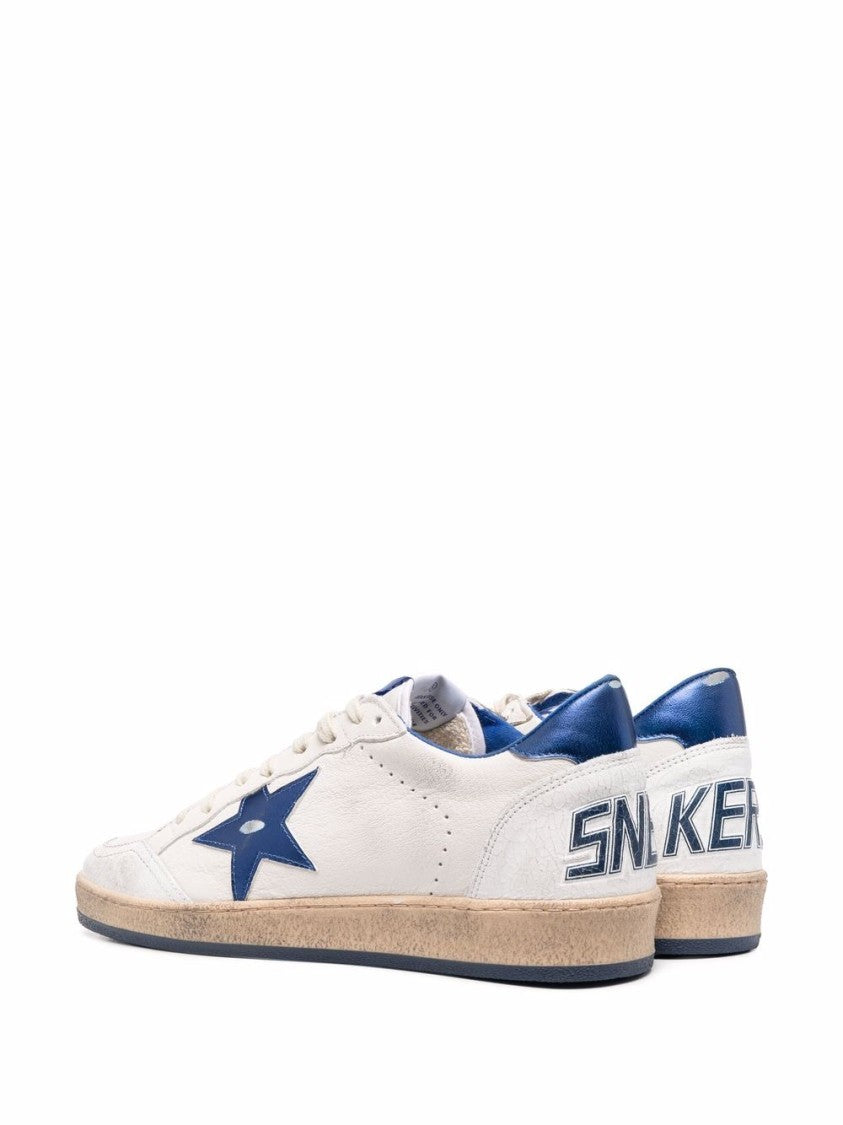 Golden Goose Worn-In White Blue Accents Leather Sneakers