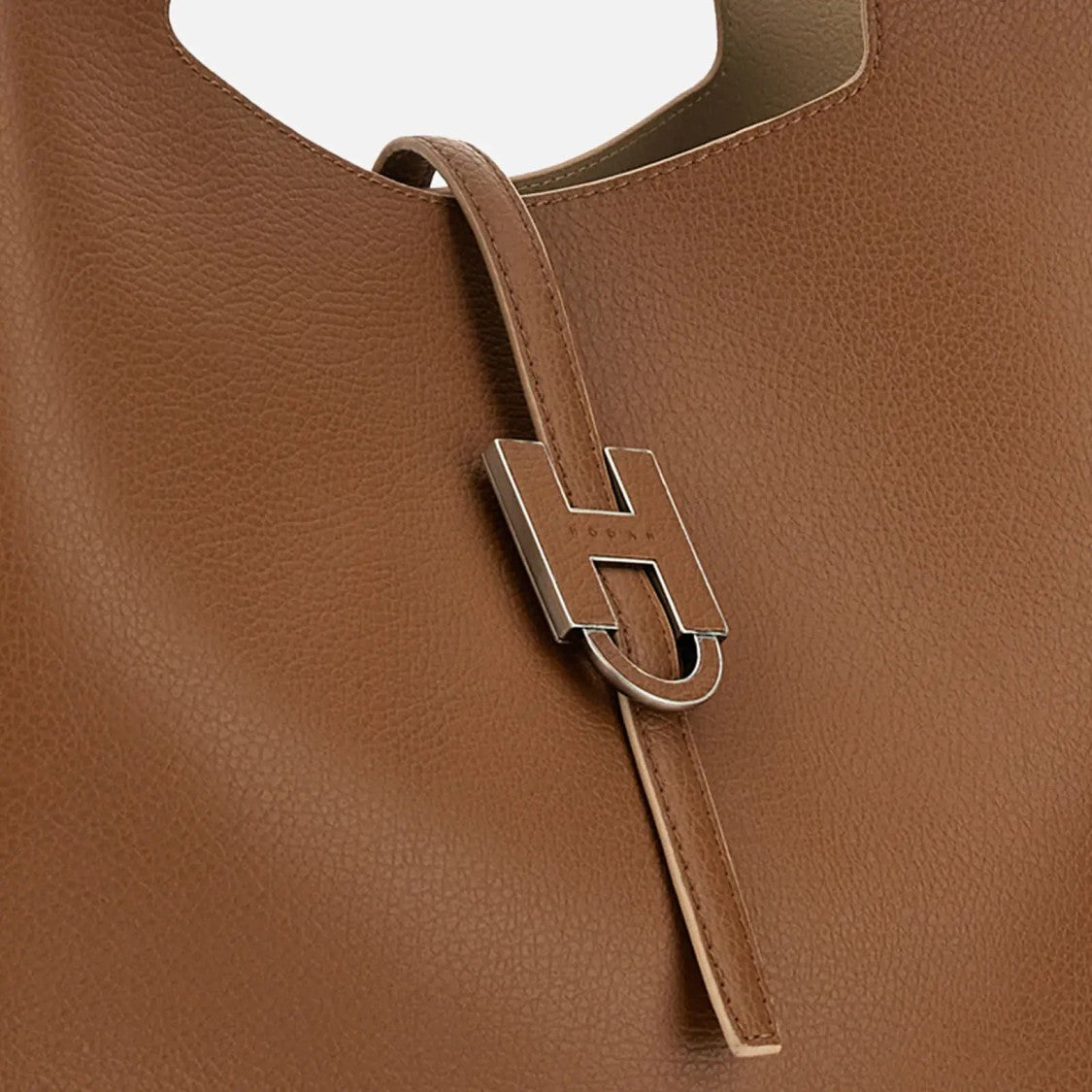 Hogan Brown Metallic Buckle Structured Tote Bag