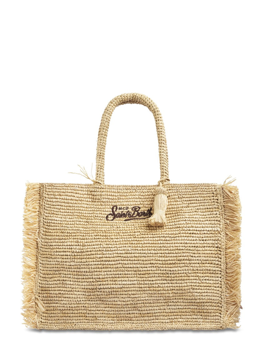 Mc2 Saint Barth Raffia Fringed Shoulder Bag With Decorative Tassel