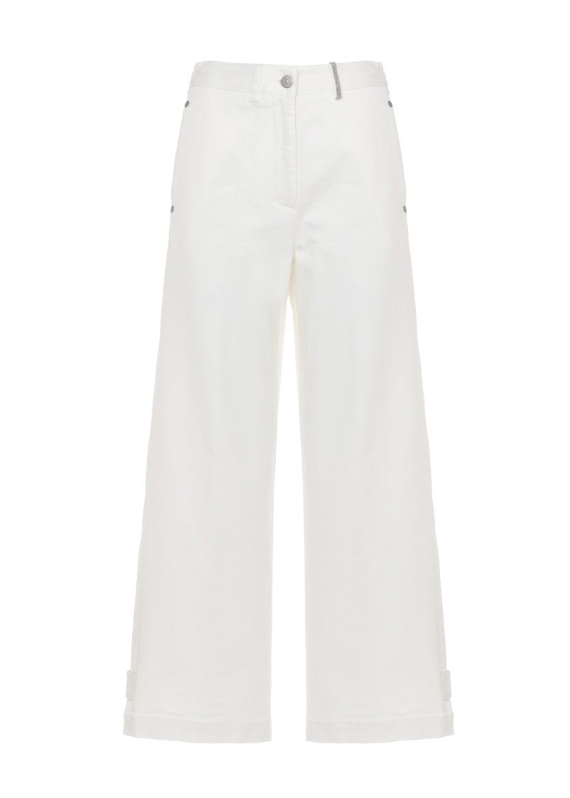 Panicale Ivory Cotton Embellished Straight-Leg Pants