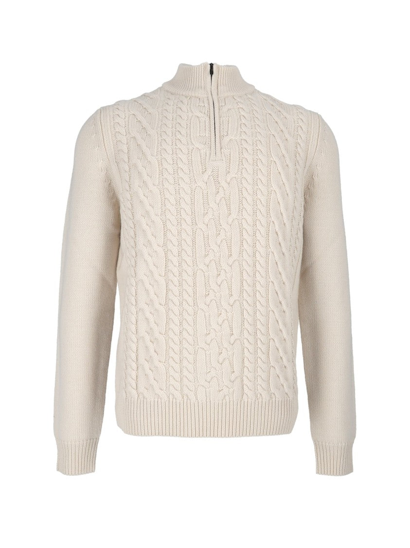 Peserico Man Sweater Cable Knit Half-Zip Sweater