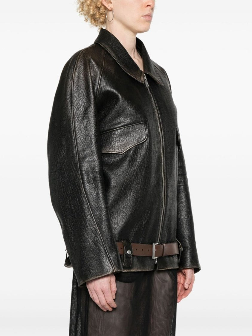 Prada Belted Leather Jacket