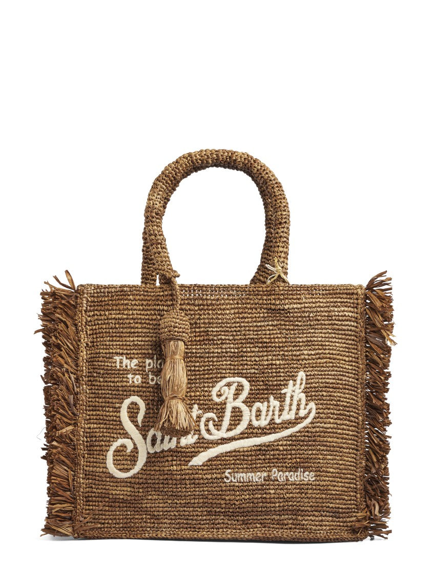 Mc2 Saint Barth Fringed Raffia Handbag With Decorative Tassel