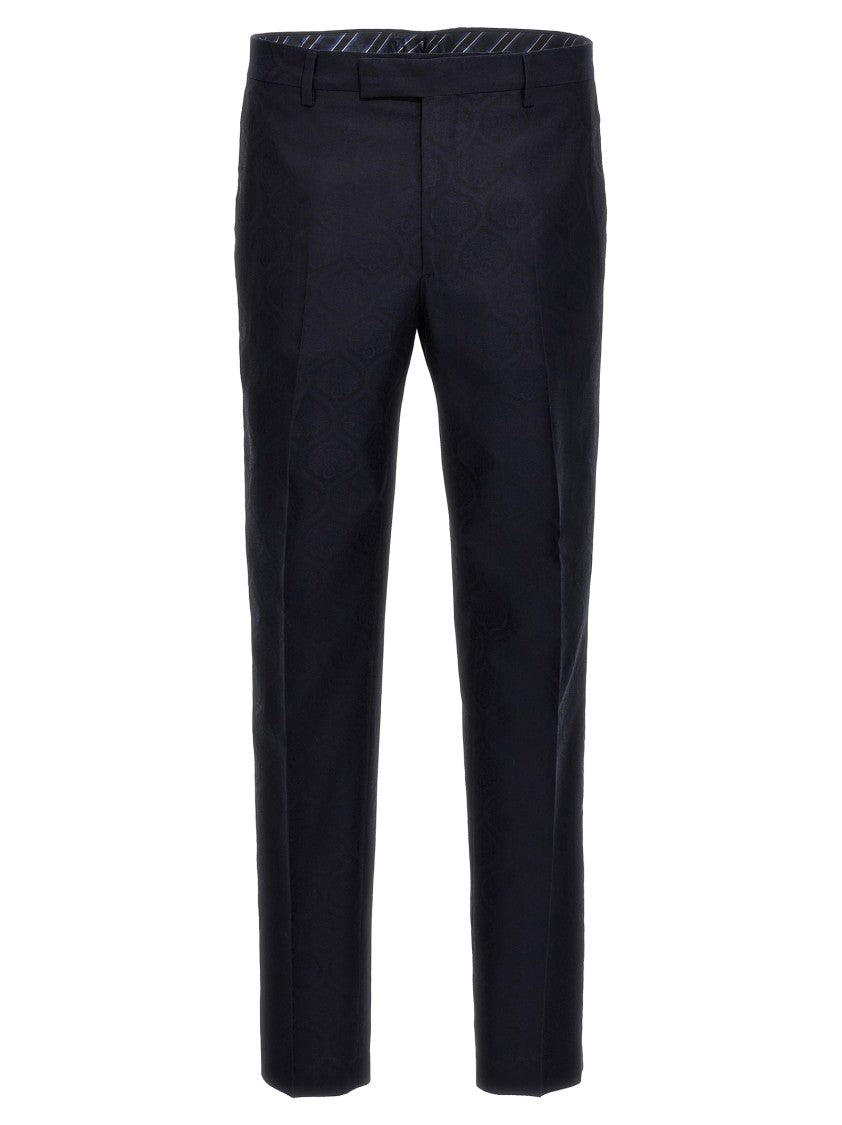 Etro Black Jacquard Pants With Pressed Pleats And Slim Fit