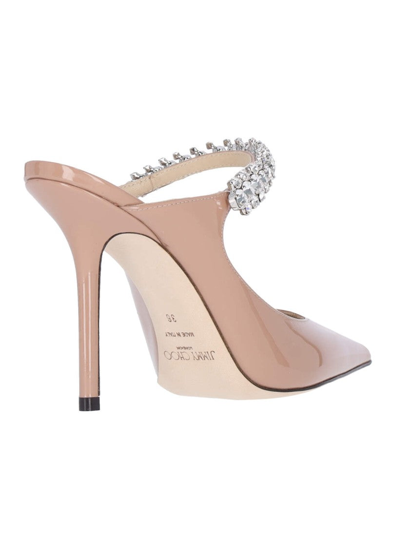 Jimmy Choo Pink Bing 100 Rhinestone Patent Leather Mules
