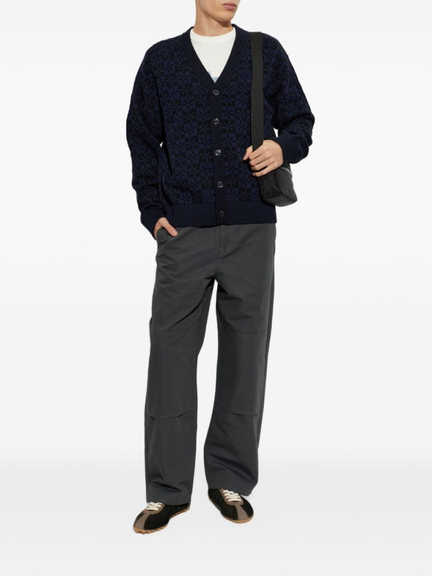 Kenzo Textured Geometric Pattern Deep V-Neck Sweater