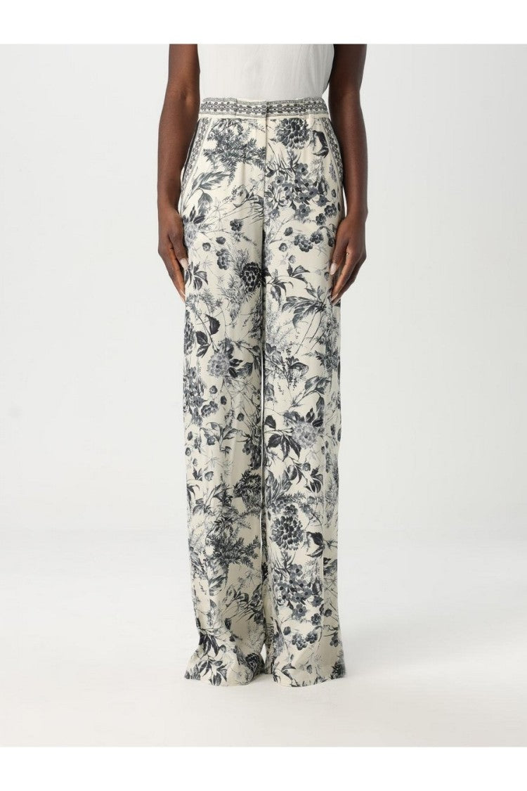 Simona Corsellini Wide-Leg Floral Print Soft Viscose Trousers