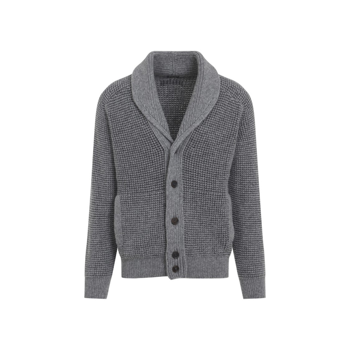 Zegna Textured Grey Cashmere Cardigan With Shawl Collar