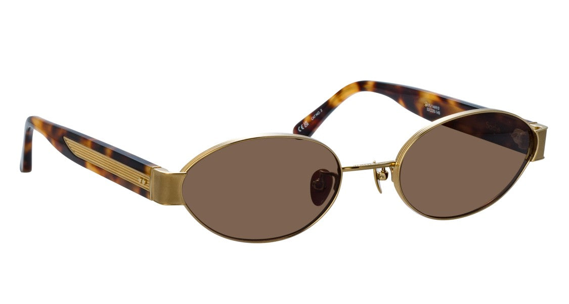 Linda Farrow Lfl Round Lens Titanium Sunglasses With Tortoiseshell Arms