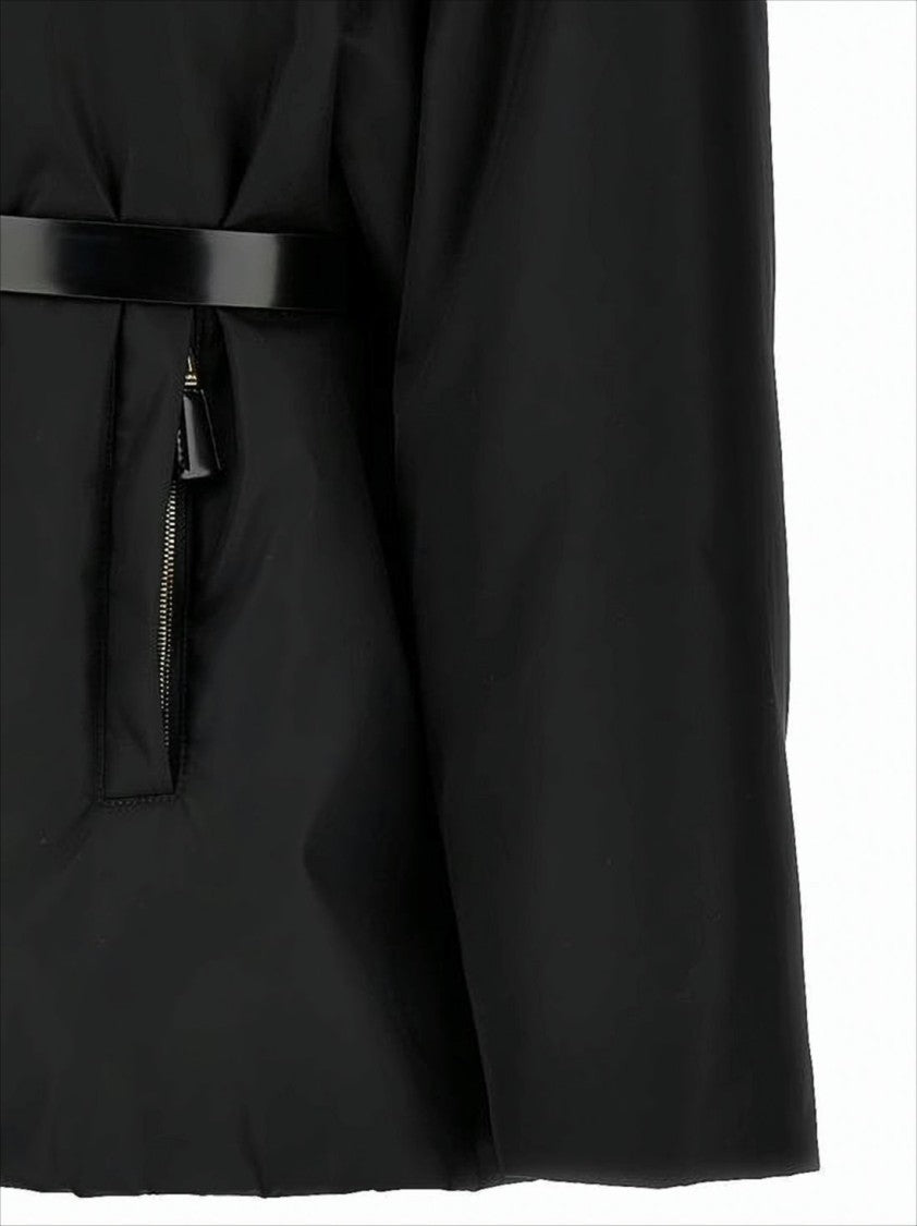 Prada Padded Black Jacket With Hood And Gold-Tone Hardware