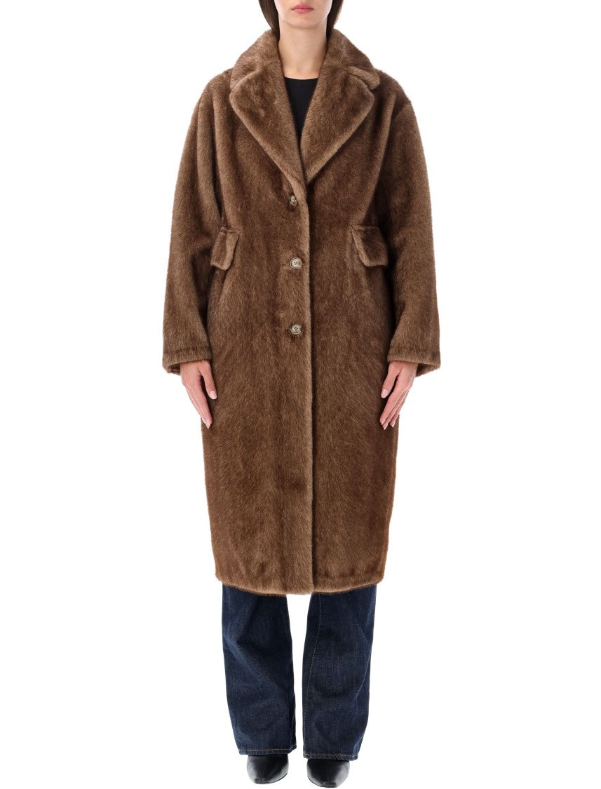 Sword Coat Eco Visone Wide-Lapel Faux Fur Coat